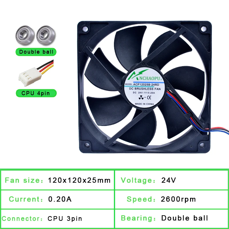 ACP12025B 12cm 120mm ventola 120x120x25mm DC24V 0.20A monitoraggio della velocità ventola di raffreddamento funzionale per alimentatore inverter