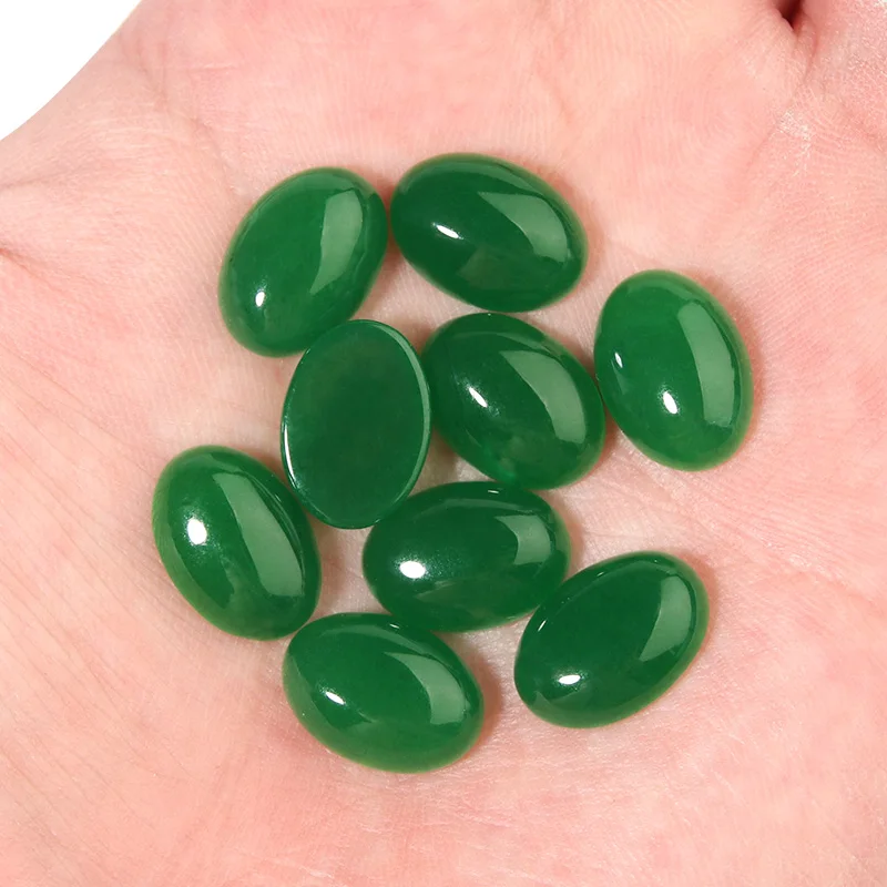 10pcs Natural Stone 10x14/13x18/18x25mm Oval Flatback Green Jade Cabochon Spacers For DIY Jewelry Making Earrings Accessories