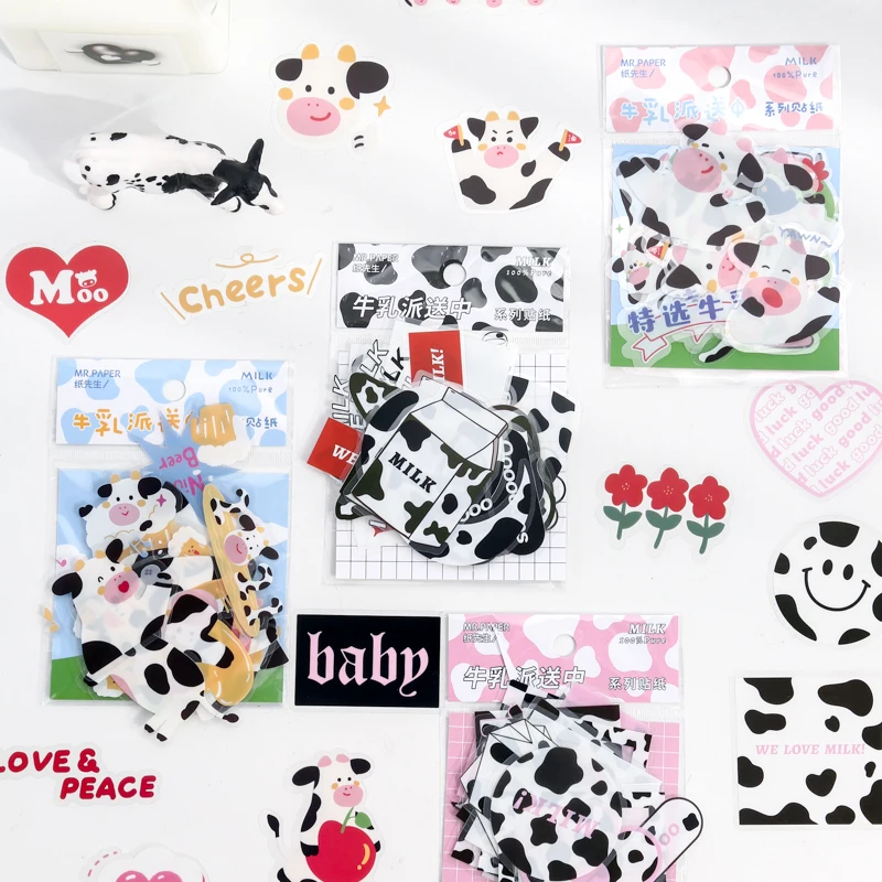 40Pcs/bag Milk Cow Drink Series Sticker Cute Hand Account DIY Decor Collage Material Stickers Diary Scrapbooking Stick Label