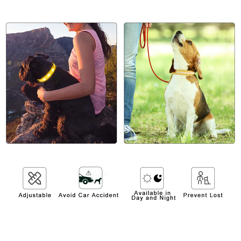 MASBRILL USB Rechargeable Pet Dog LED Glowing Collar Luminous Flashing Necklace Collar Outdoor Walking Night Safety Supplies