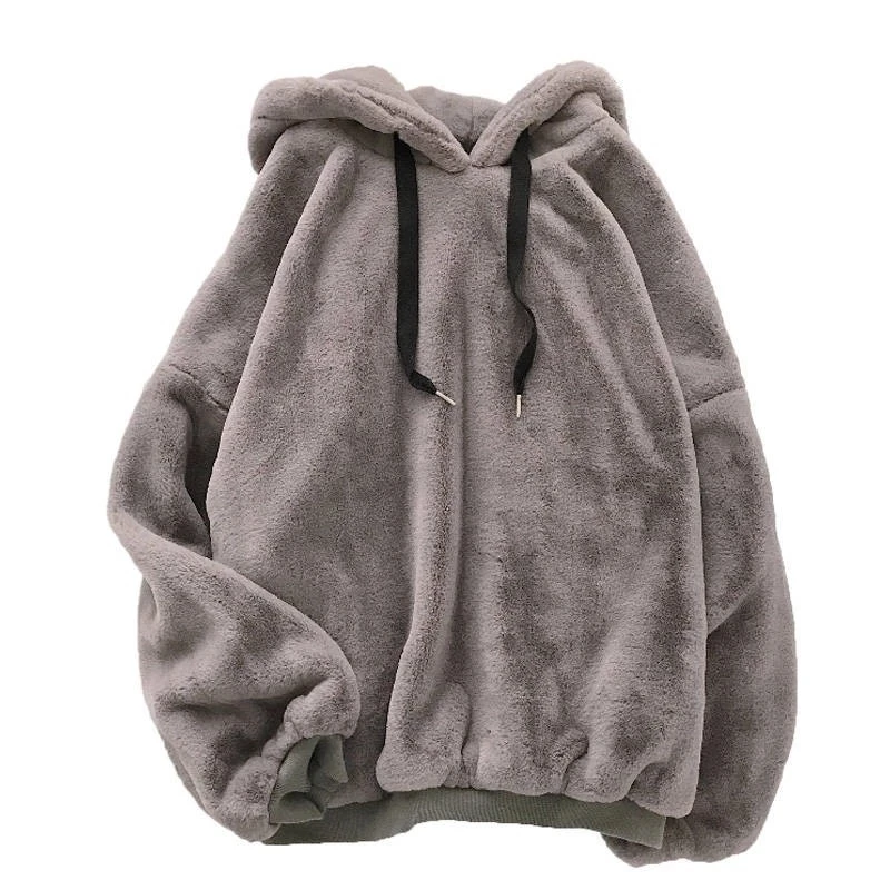 

Women Solid Color Sweet Hooded Sweatshirt Winter Coats Ladies Casual Loose Warm Hoodies Pullovers