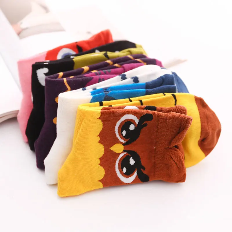 1pairs Cartoon Owl  Cute Girs Sock Kwaii Funny Fashion Anime Spring Autumn Sweat Absorption Classic  Sock Lolita Wonmens