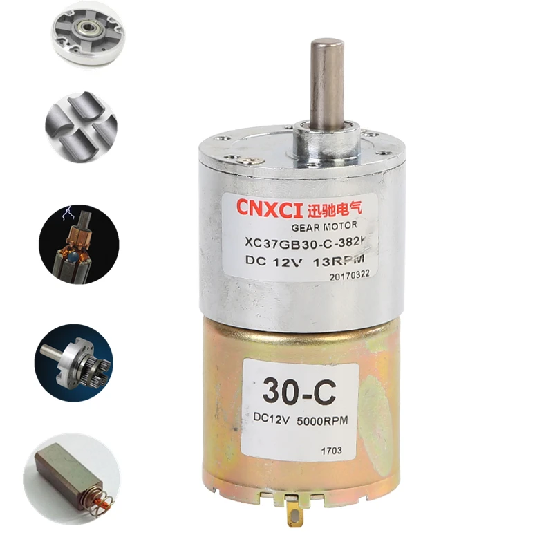 37MM DC 12V 24V Gear Motor 37GB30-C Low speed Torque Brush Geared DIY Model CW/CCW Motor 2RPM-1000RPM 37GB520