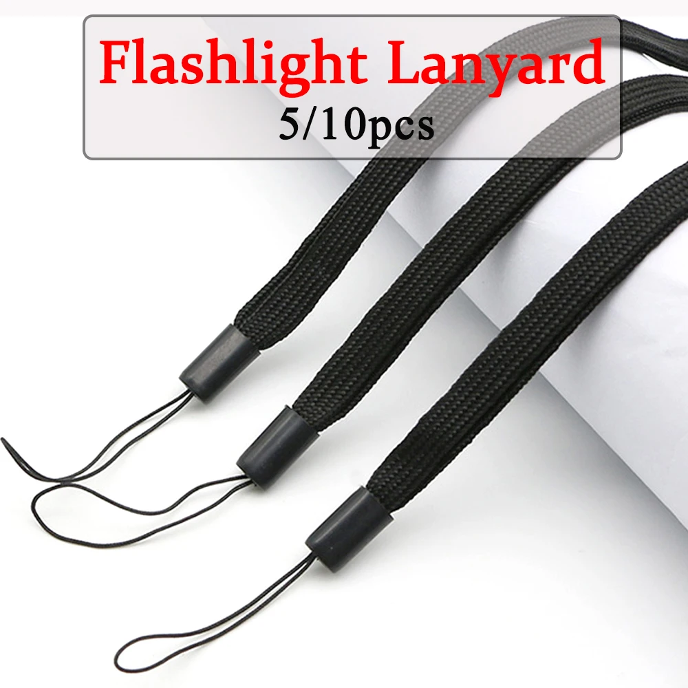 5/10Pcs 18CM Flashlight Straps Lanyard Sling EDC Outdoor Tools Black Paracord Ajustable Anti Lost For Torch Camera Phone Kits