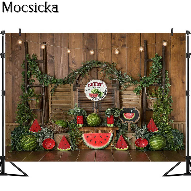 Mocsicka Summer Watermelon Farmers Market Photography Backdrops Children Birthday Cake Smash Photo Props Studio Booth Background