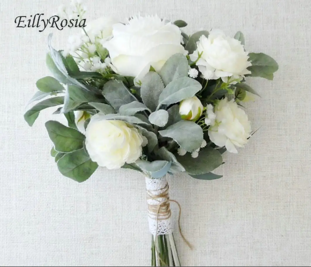 EillyRosia-ramo de novia blanco y verde, flores de boda sencillas para dama de honor a juego, conjunto de colección de boda, novedad