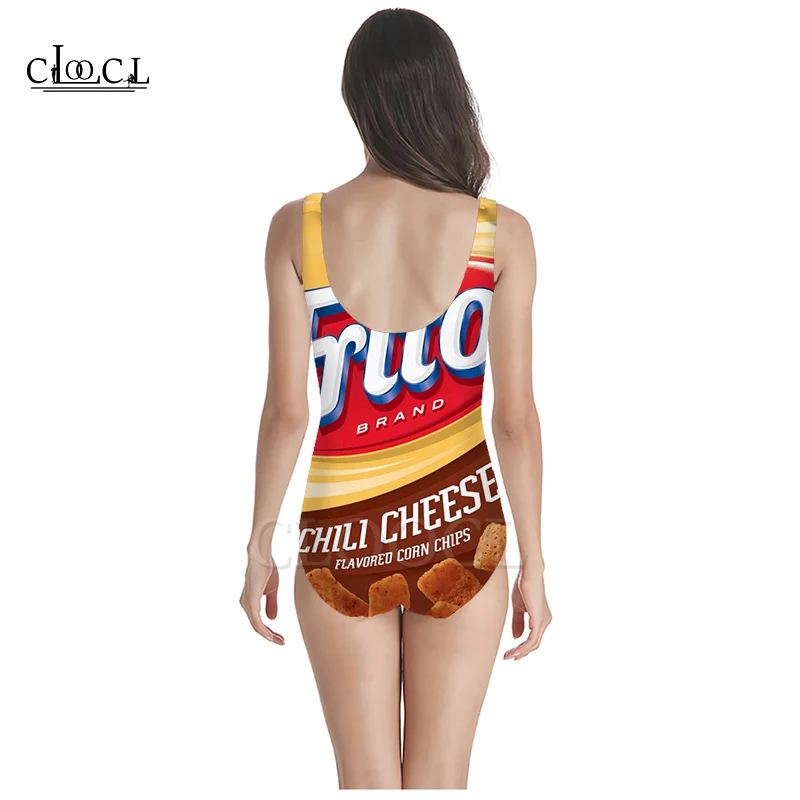 CLOOCL Summer Delicious Potato Chips Food 3D Print Girls One-piece Swimsuit Bathing Suit Sleeveless Slim Sexy Women's Swimwear