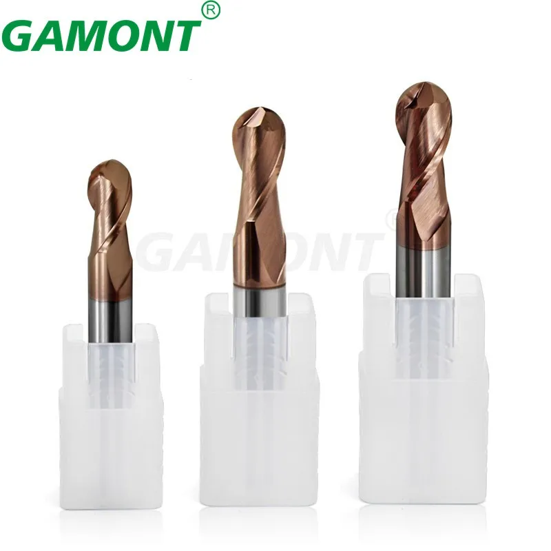 GAMONT HRC65 2-Flute Tungsten Steel Carbide Nano Coating Ball Nose Milling Cutter CNC Machinery Maching Special Endmill Tools