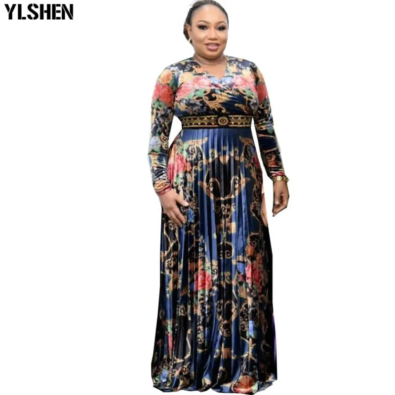 

African Dinner Dresses For Women 2021 New Diamonds Spring Summer Elegant Gown Flowers Printed Dashiki Long Dress Ladies Clothing