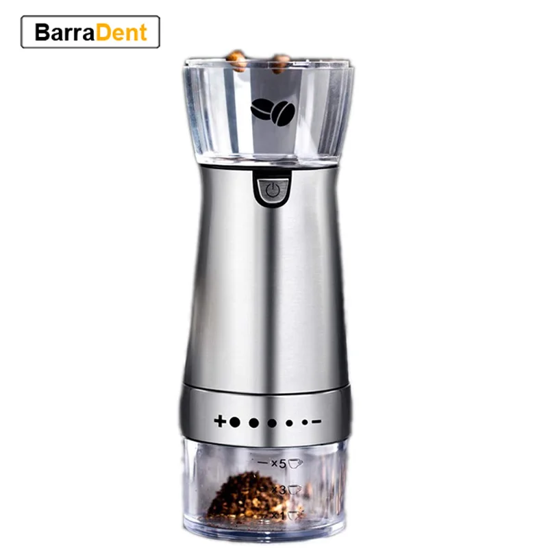 

Electric Handheld USB Coffee Grinder Portable Rechargeable Burr Grinder with Adjustable Coarseness Grind Settings 5 Cup Silver