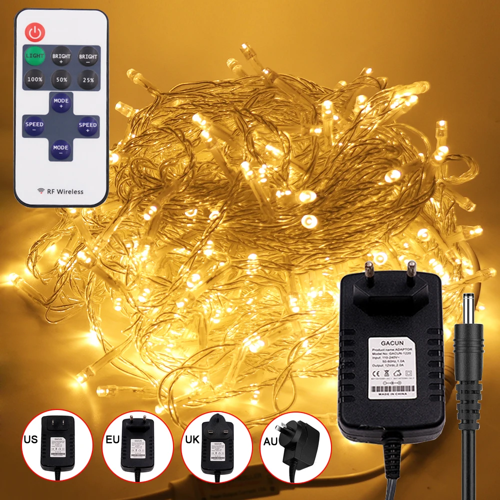 Tira de luces LED de Navidad para exteriores, luces de hadas impermeables regulables de 12V CC, 10m, 20m, 100m