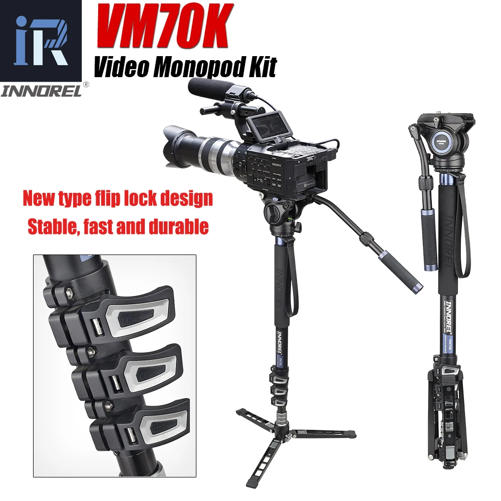 VM70K Professional Lightweight Aluminum Telescopic Camera Monopod with Fluid Head and Tripod Base for DSLR Video Cameras