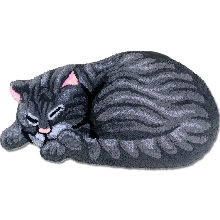 Anti-slip 3D Cat Shape Rug for Children\'s Room Decoration Handmade Carpet Door Mat Gray Brown Living Room Bathroom Area Rug