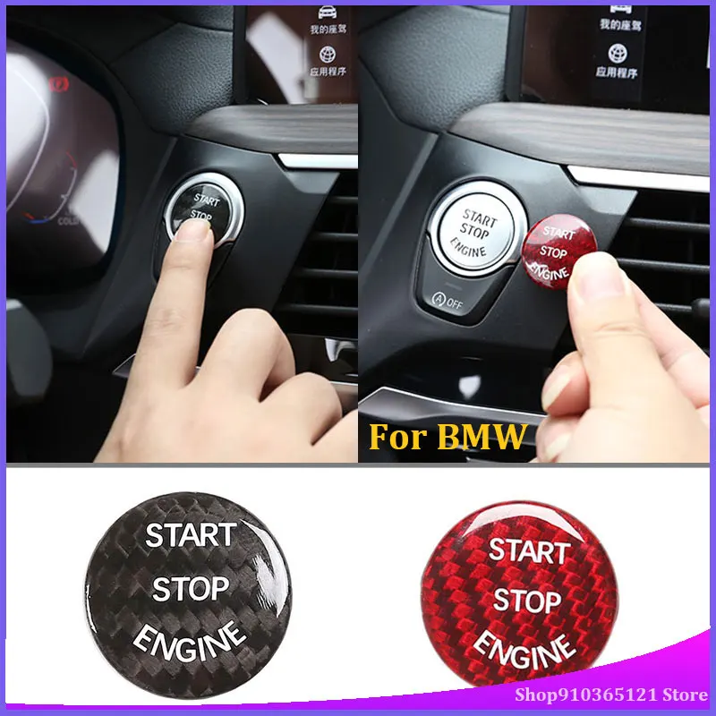 c E70 X5 E71 X6 E81 E90 E91 E60 F30 F35 F10 F11 F01 F15Carbon Fiber Car Engine Start Stop Switch Button Trim Cover Sticker