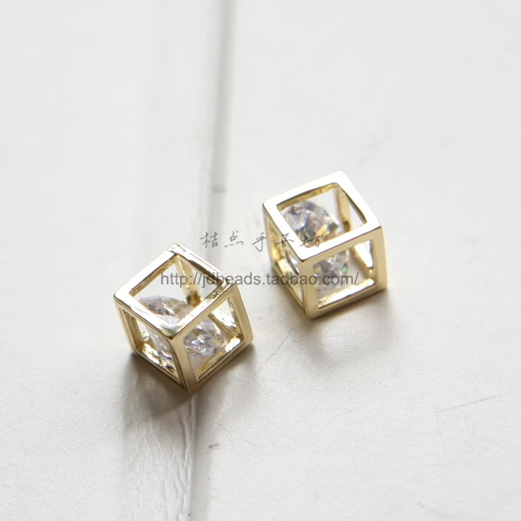 One Piece Premium Plated Brass Base Charm - Link - Near Square with Rhinestone 8mm (8281Z)