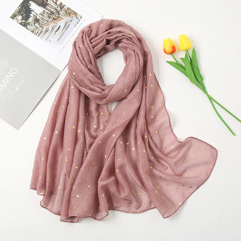 2021 Newest Glitter Cotton Scarf Women Luxury Muslim Fashion Hijab Golden Stars Women's Scarves Foulard Femme Musulman Bandana