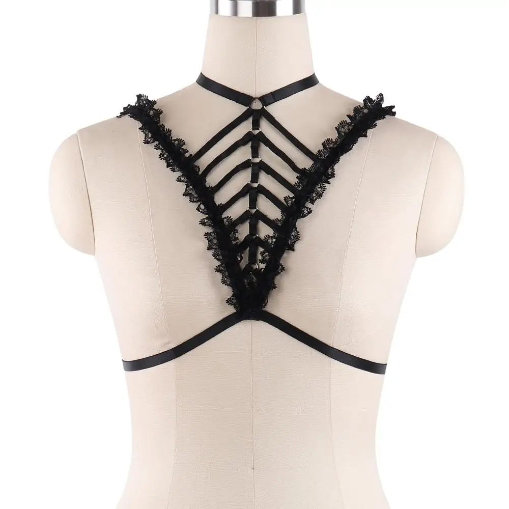 

Wholesale Black Lace Sexy Body Harness Bra Belt Crop Top Body Cage Rave Women Bondage Lingerie Pastel Goth Strap Adjust Bra