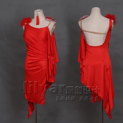 New Latin Dance Performance Dress Adult Custom Red Vertical Cut Open Back Dance Dress