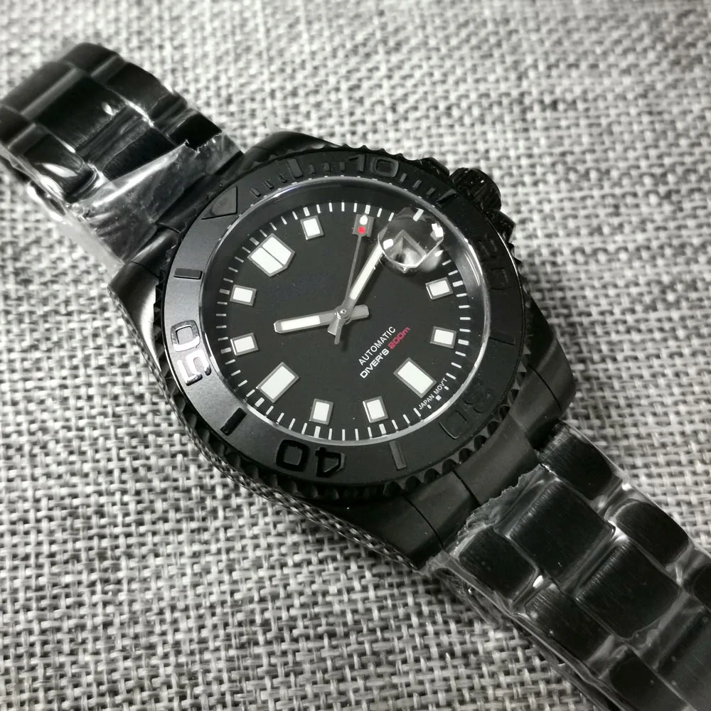 40mm Tandorio Black Dial 200M Waterproof Sapphire Glass PVD Luminous Ceramic Bezel NH35 PT5000 Automatic Movement Men Dive Watch