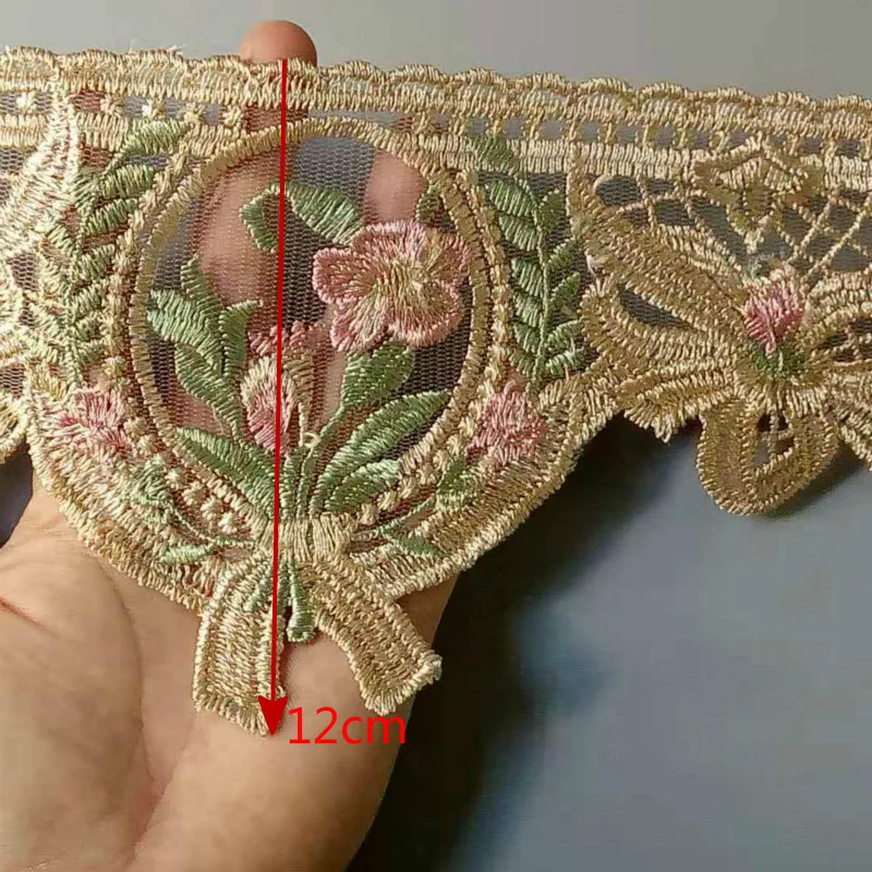 1 Yards Embroidery Flower Strip Lace Ribbon Trims for Sofa Curtain Trimmings Dress Costumes Applique Beige 12 cm 3 cm New