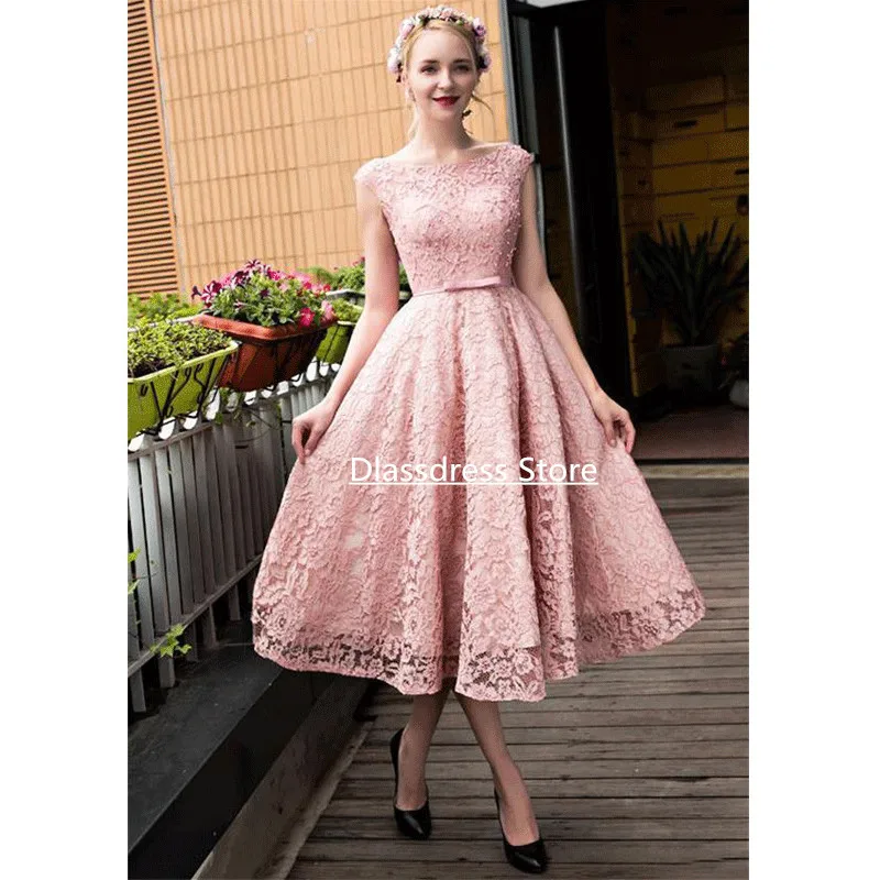 Đầm Ren Xòe Áo Khoác Áo Đội Tuyển Tay Đính Hạt Lưng Có Dây Buộc Trà Chiều Dài Đầm Vestido De Fiesta Corto Bầu Plus kích Thước Đề Nghị