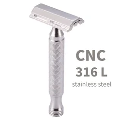 CNC 316 L Stainless Steel Material Men Safety Double Edge Razor Shaving With Non-slip Handle Hand Polished Razors