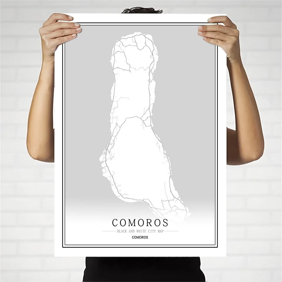 Comoros island Creative city map Abstract Canvas Paintings Black and white Wall Art Print Poster Picture Home Decoration