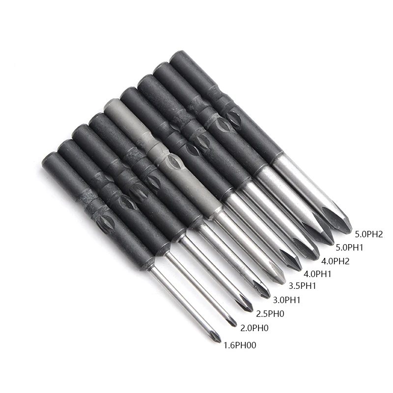 10pcs/lot Hardened  60mm Length 801 5mm Round Shank Magnetic Electric Phillips Cross Screwdriver Bits PH00 PH0 PH1 PH2