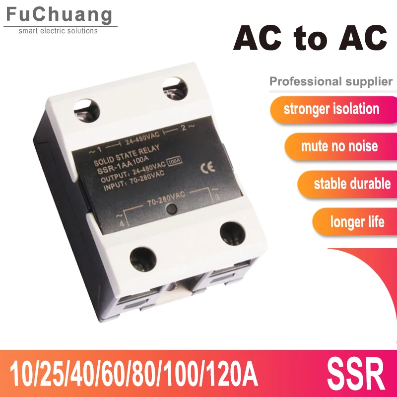 Flip Cover Solid State Relay AC 70-280V control AC 24-480V Easy Install 10A 25A 40A 60A 80A 100A 120A Stronger load capacity SSR