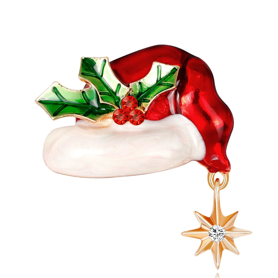 CINDY XIANG New Fashion Christmas Hat Brooch Pins Drop Oil Star Gold-color Enamel Kids Party Ornaments Gift