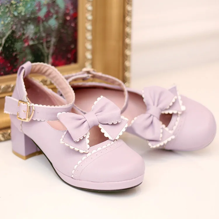 Victoria Sweet Lolita 3 Colors PU Lovely Loli Anime Lolita lace Shoes cos bowknot tea  Performing princess bowknot cosplay shoes