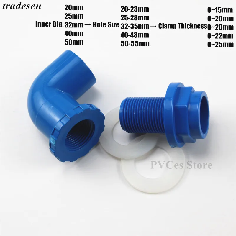 I.D20~50mm PVC Aquarium 90° Elbow Drainage Connector Fish Tank Overflow Joints Water Inlet Outlet Supply Pipe Drain Fittings