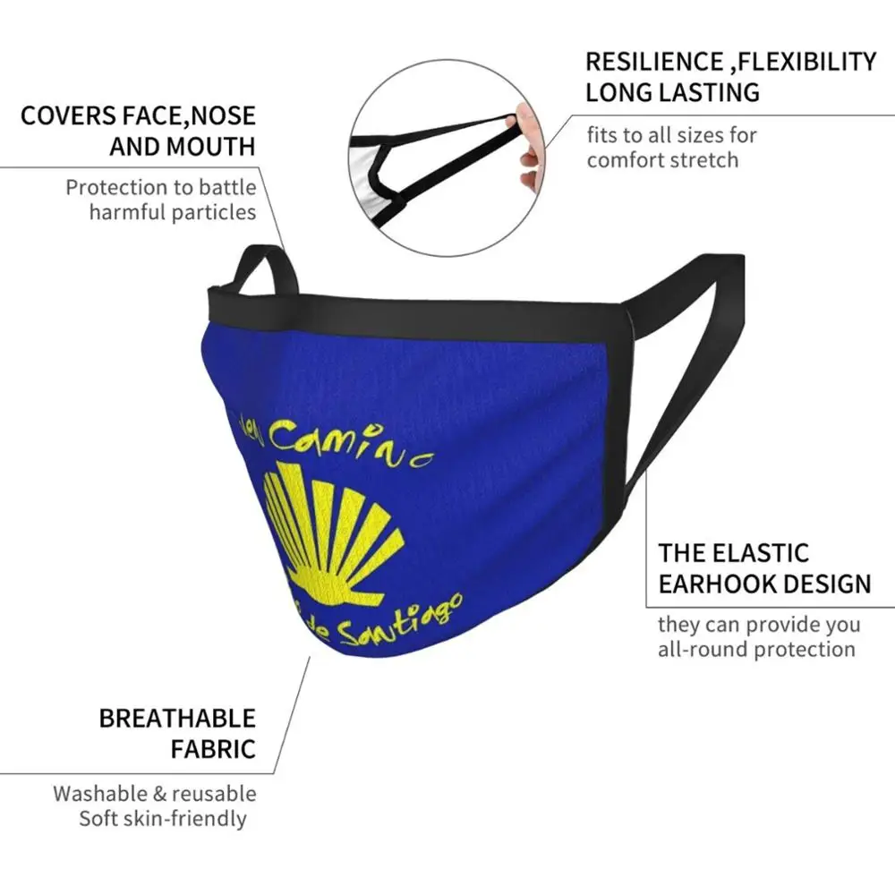Buen Camino De Santiago. 컴포스텔라 페레그노 성인 키즈 먼지 방지 DIY 스카프 마스크, 카미노 데 산티아고 카미노 스페인 순례자