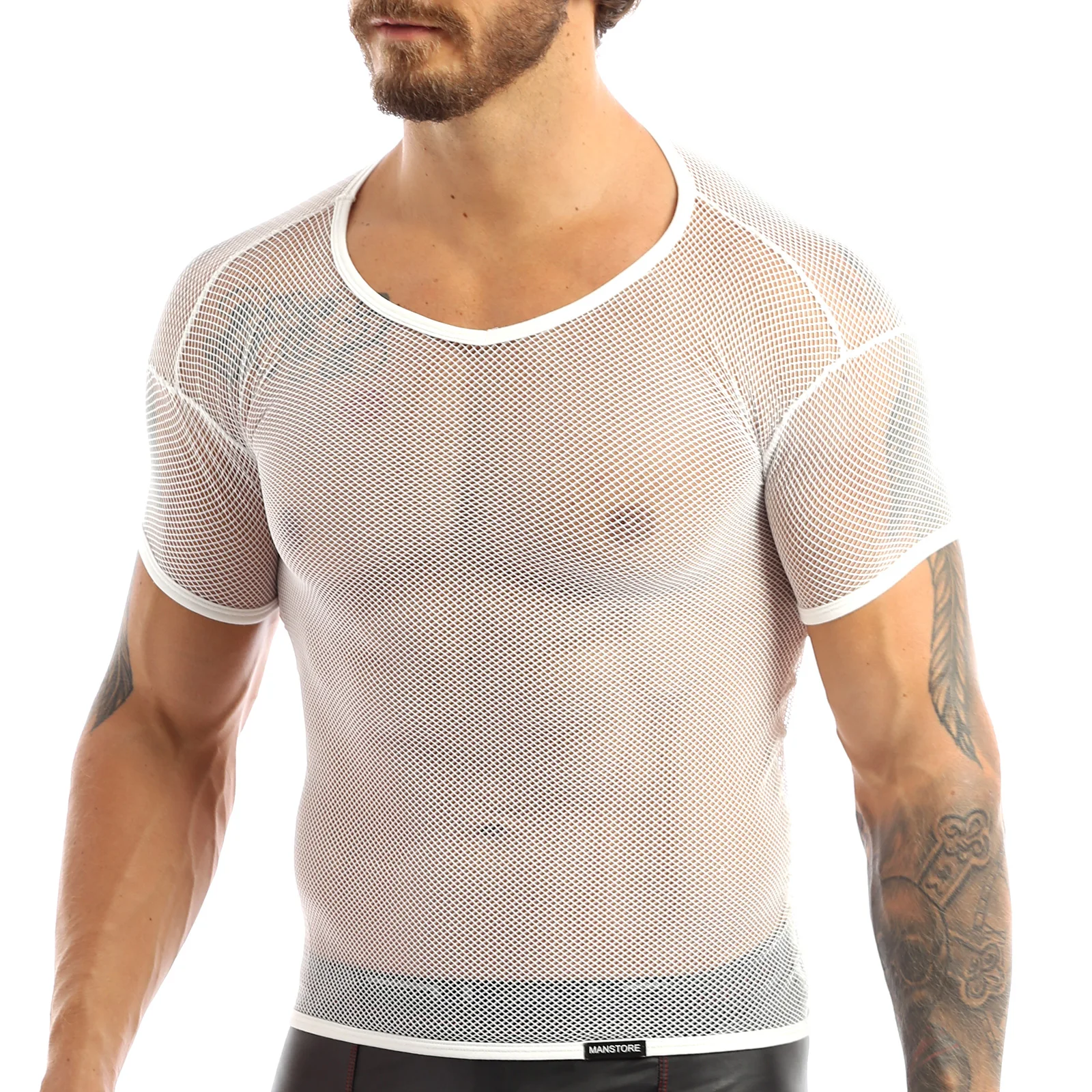 Sexy Mens T-Shirts See Through Mesh Short Sleeves Fishnet Tank Vest Shirt Male Clothes Fashion Party Undershirt Dance Clubwear