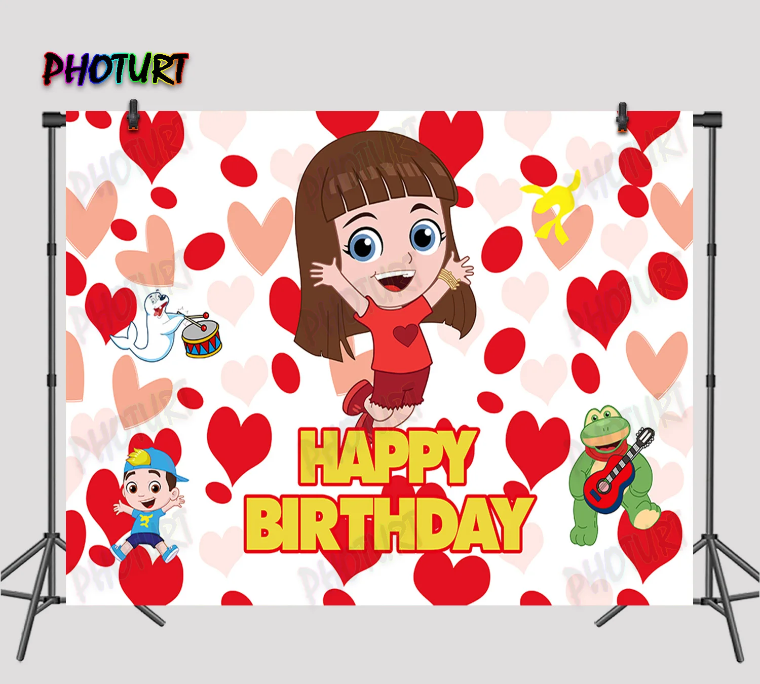 PHOTURT Lucas and Friend Birthday Party Backdrop Cartoon Forg Photography Background Red Vinyl Photo Banner For Decorate Props