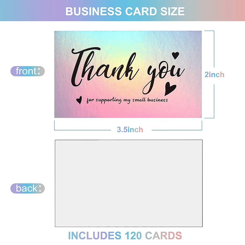 50Pcs Reflective Laser Appreciate Thank You Cards Greeting Postcard Online Retail Package Inserts Customer Shopping Gift 5*9cm