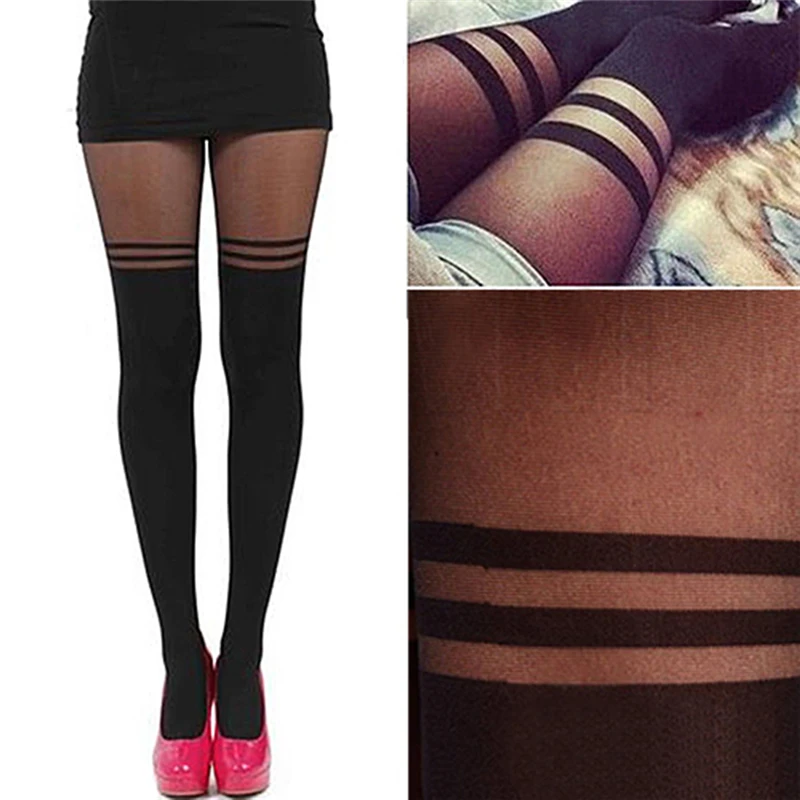 Hot Selling Sexy Women Black Fake Garter Belt Suspender Tights Over The Knee Hosiery Stockings Gifts Wholesale