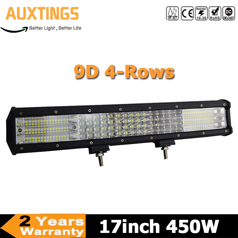 

17" 450W LED Work Light Bar 4-rows 9D Combo LED Bar for Driving Off-Road Boat Car Tractor Truck 4x4 SUV ATV 12V 24V AUXTINGS