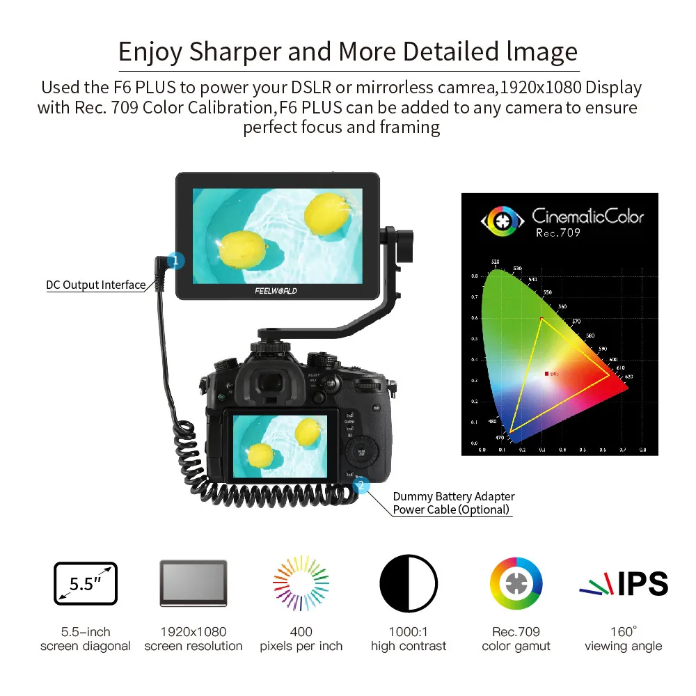 FEELWORLD F6 Plus V2 6 Inch On-Camera Dslr Field Monitor Touch Screen Monitor Met Hdr 3D Lut Ips Fhd 1920X1080 Video Focus Assis