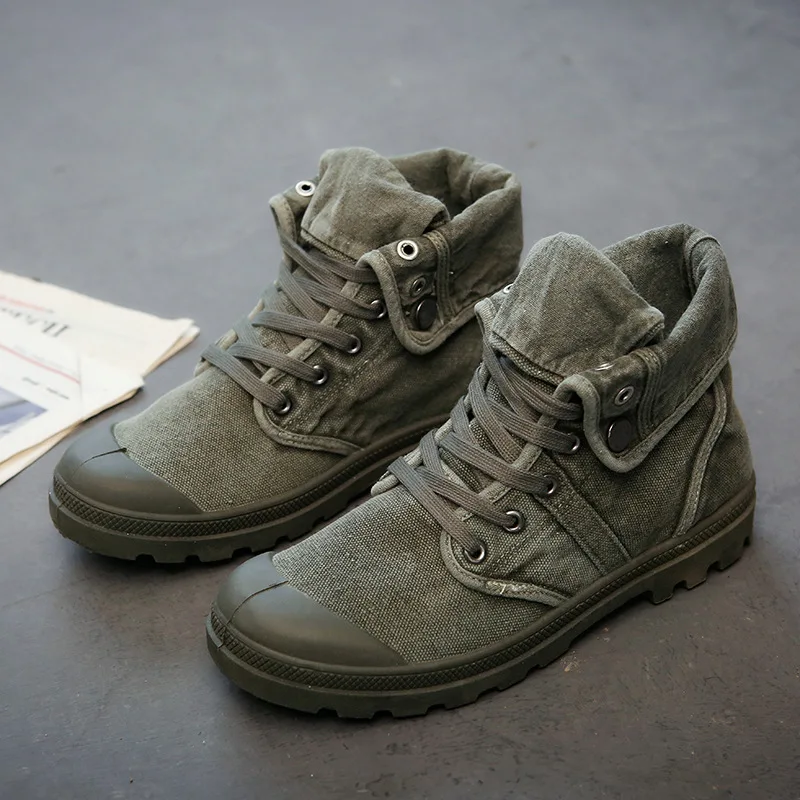 Mannen Casual Canvas Schoenen Army Combat Stijl Mode Hoge Top Militaire Enkellaarsjes Grote Comfortabele Mannen Sportschoenen