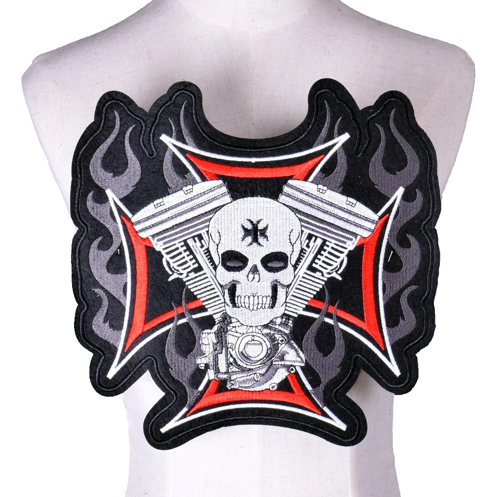 Bikers Motorcycle Embroidered Iron On Patches Large Punk Skull Badges Big Biker Patches For Clothing Coat Accessories