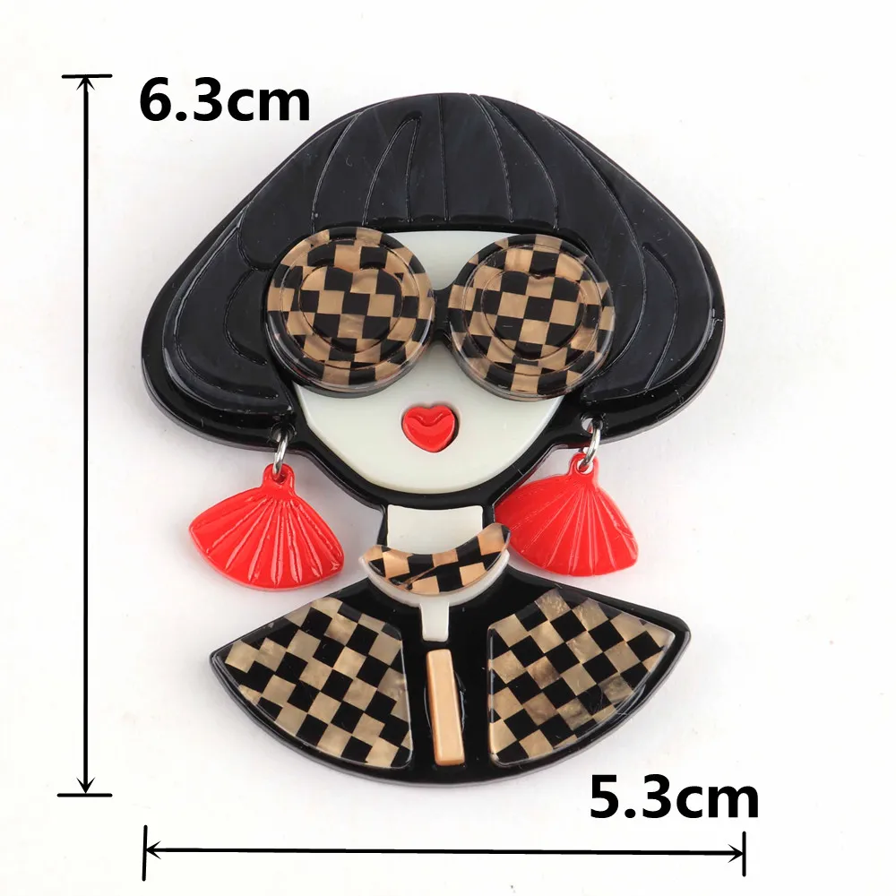 FishSheep New Lovely Girl Acrylic Brooch For Women Resin Large Grid Lady Girls Figure Brooches Pins Badges Clothing Jewelry Gift