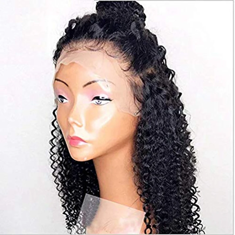 DLME-peluca sintética rizada con malla frontal para mujeres negras, pelo Afro negro, resistente al calor