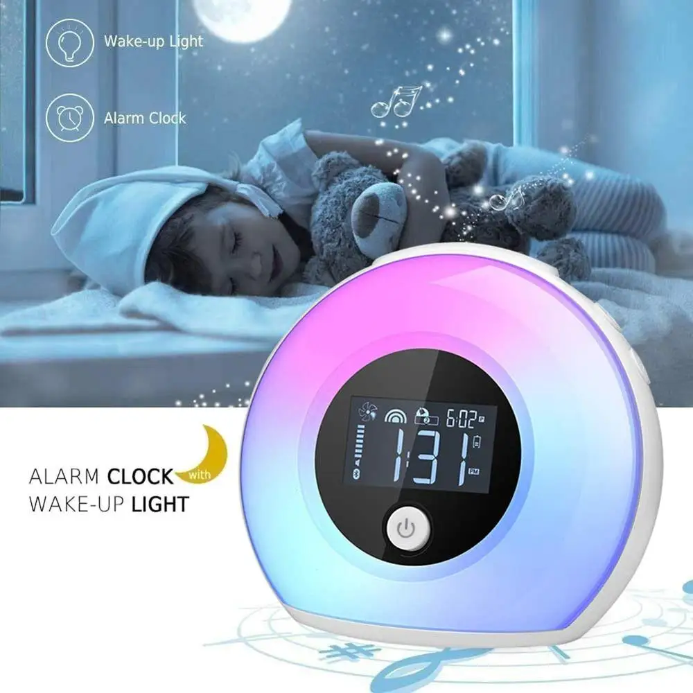 Imagem -04 - Luz de Despertar Bluetooth com Alto-falante Relógio Despertador de Mesa Lâmpada Noturna Bluetooth Luz Quente e Colorida Regulável