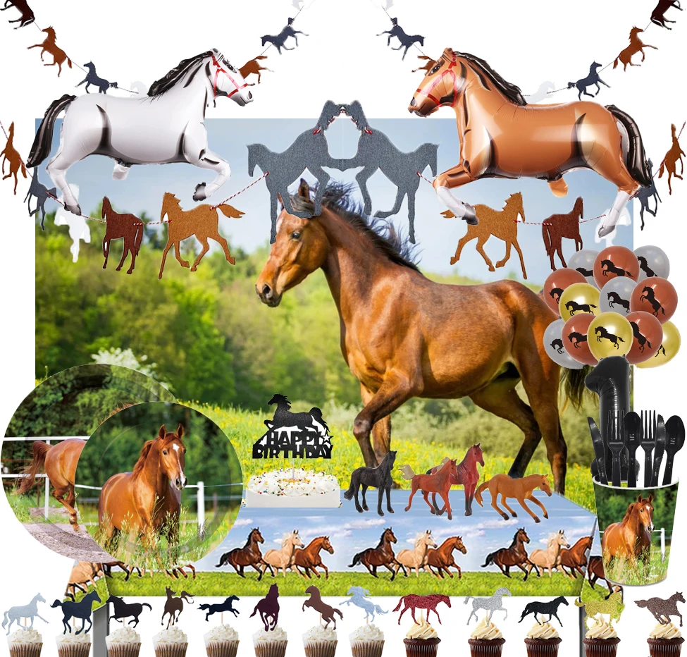 Horse Birthday Party Supplies Horse Pony Plates Cups Napkins Banners Balloons Cake Toppers Backgrounds Toys Home Decorations