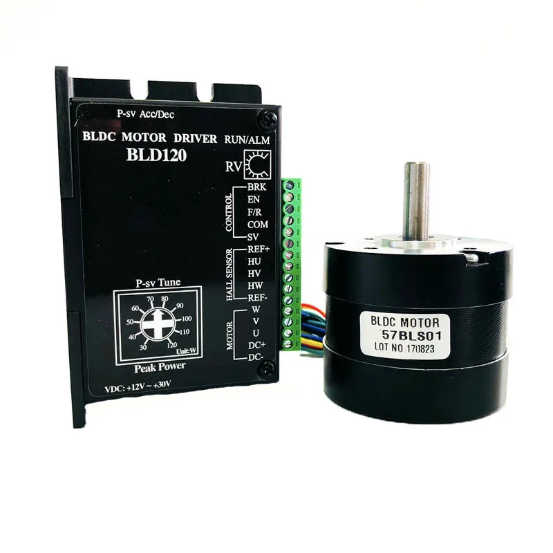 57BLS01 DC36V 4000rpm 46W 0.11N.m 2A Brushless DC Motor With Hall Feedback 3-phase Brushless BLDC Motor Driver BLD-120A