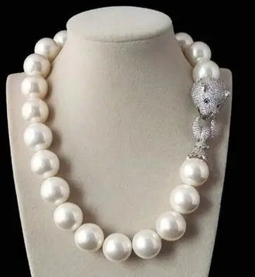 

HOT SELL Tremendous Big Sweater chain Beautiful Huge 16mm Genuine White blue South Sea Shell Pearl Necklace jewelry