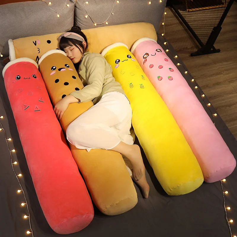 Real-life Bubble Tea Plush Long Cylindrical Pillow Toys Boba Fruit Tea Cup Pillow Cushion Home Decor Kids Gift For Kids Birthday