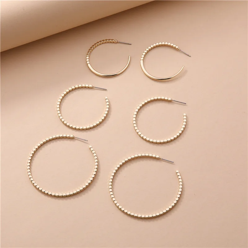 Fashion Jewelry 3 Sizes Copper Casting Hoops Earrings for Women