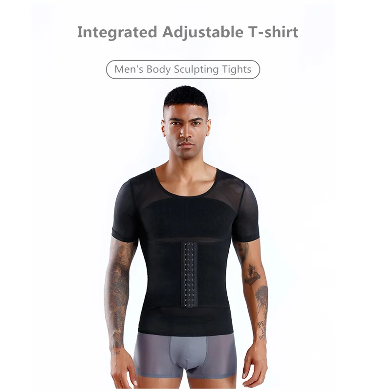 Summer men's body shaping clothing, abdomen, tight shape, fitness waist, invisible short sleeve shape clothing.